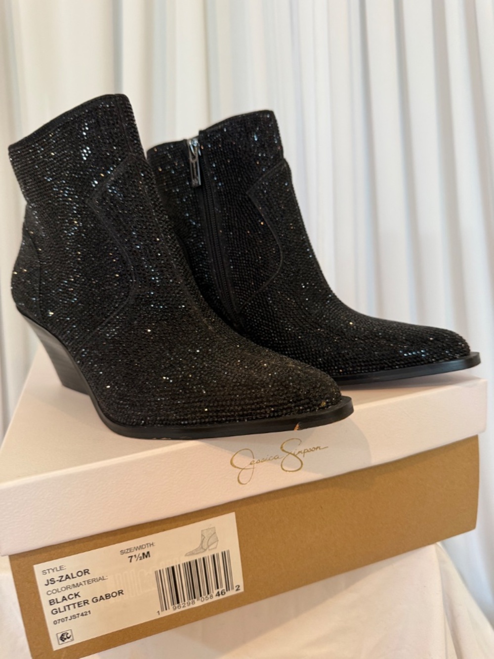 Jessica Simpson Zalor Black Rhinestone Glitter Western Booties 7.5M NIB - Picture 4 of 16